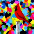 Cardinal On His Stump/ acrylic and resin on wood/48"x48"/SOLD